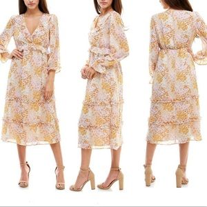 June & Hudson Floral Print Ruffle Trim Midi Dress